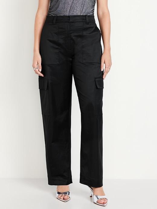 Extra-High Waisted Satin Cargo Barrel Wide-Leg Pants Product Image