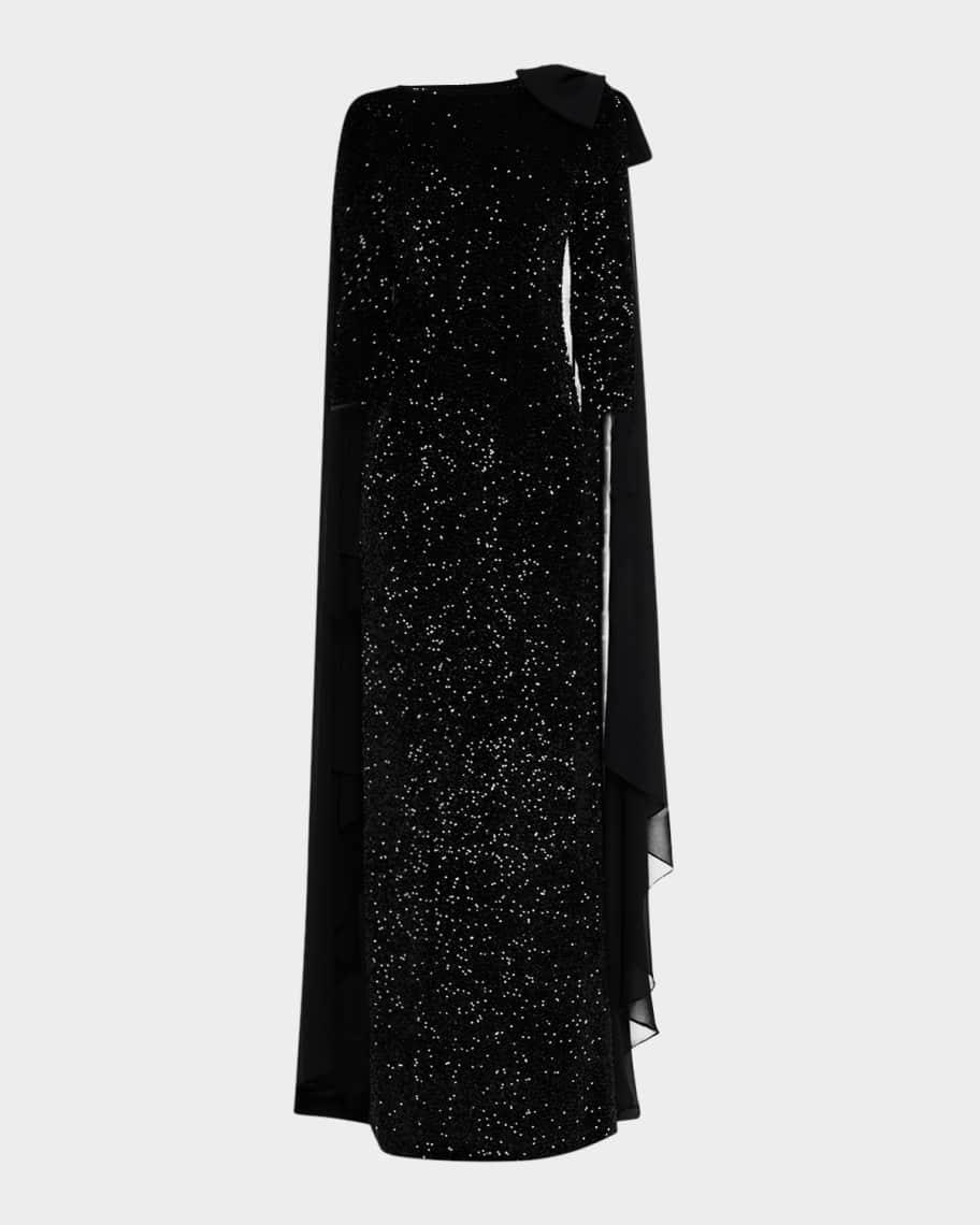 Sequin Velvet Column Cape Gown Product Image