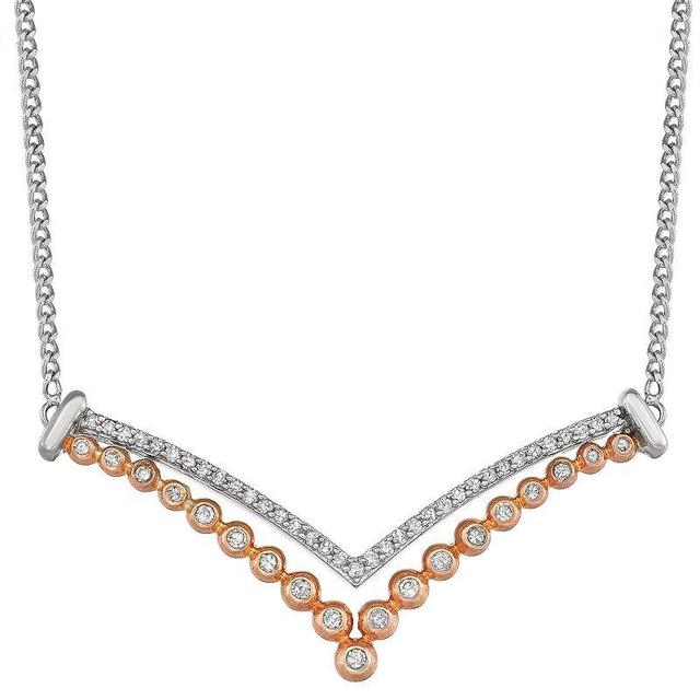 Two Tone Sterling Silver 1/3 Carat T.W. Diamond Chevron Necklace, Womens Product Image