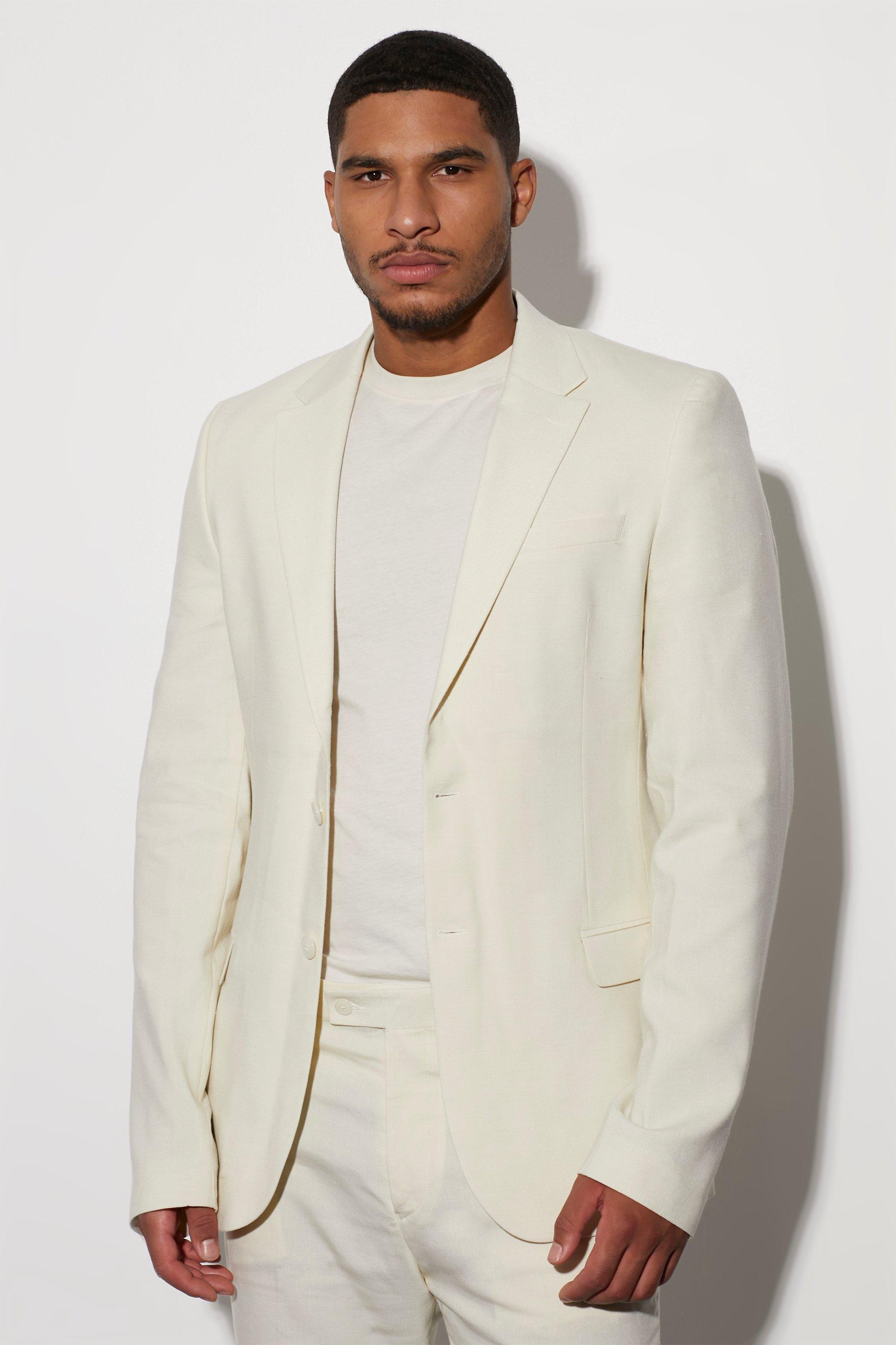 Tall Single Breasted Slim Linen Suit Jacket | boohooMAN USA Product Image