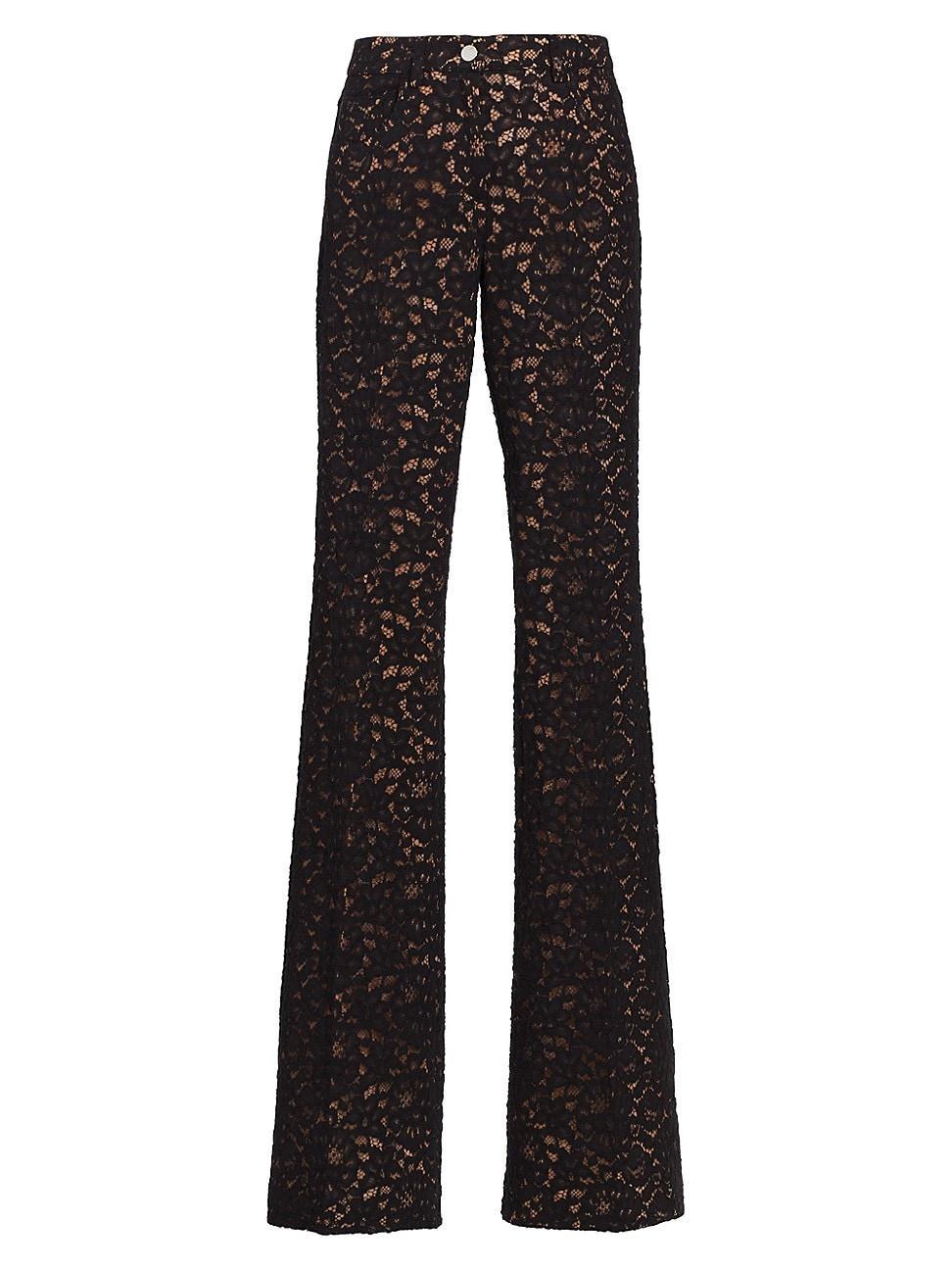 High-Rise Lace Flare Jeans Product Image