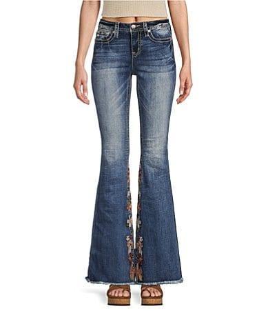 Miss Me Womens High Rise Floral Embroidery Flared Jeans - Dark Blue Product Image