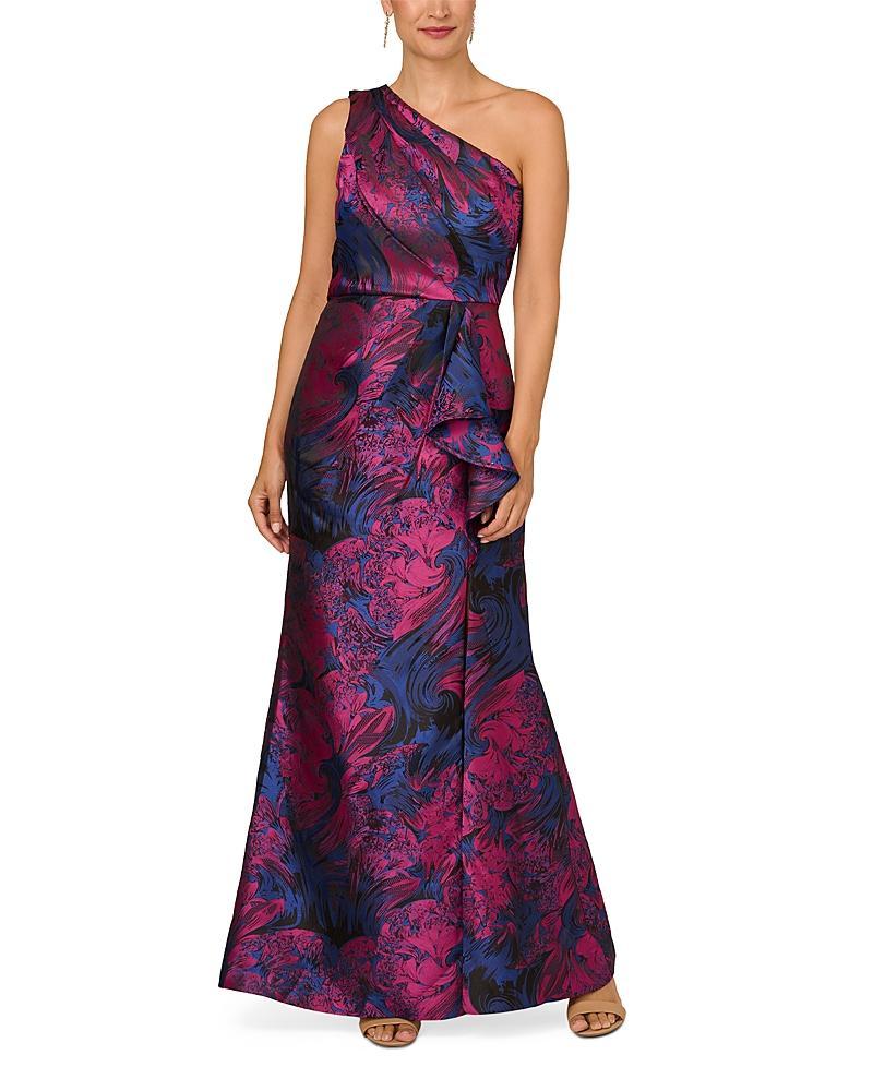 Adrianna Papell One-Shoulder Jacquard Gown Product Image