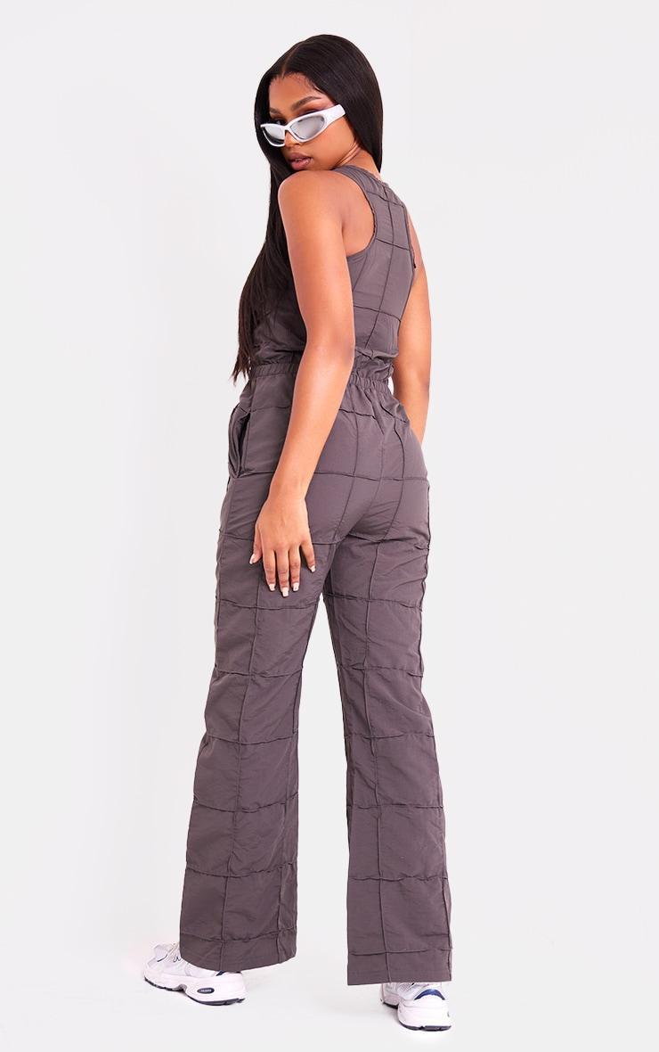 Taupe Textured Zip Up Toggle Jumpsuit Product Image