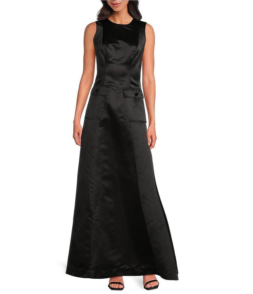 Trina Turk Guinevere Dutchess Satin Round Neck Sleeveless A-Line Maxi Dress Product Image