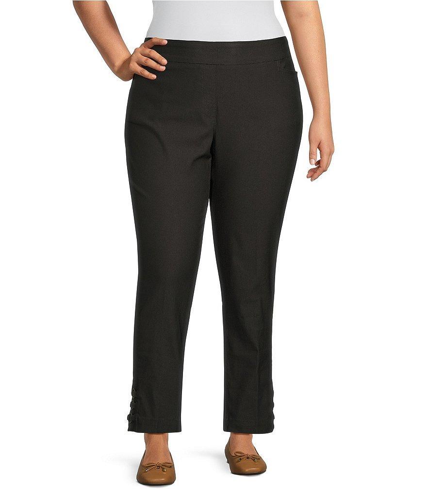 Multiples Plus Size Fine Line Twill Ring Vent Hem Detail Pull-On Pants Product Image