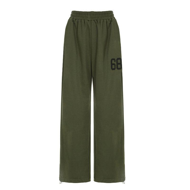 Elastic Waist Number Print Wide Leg Sweatpants Product Image