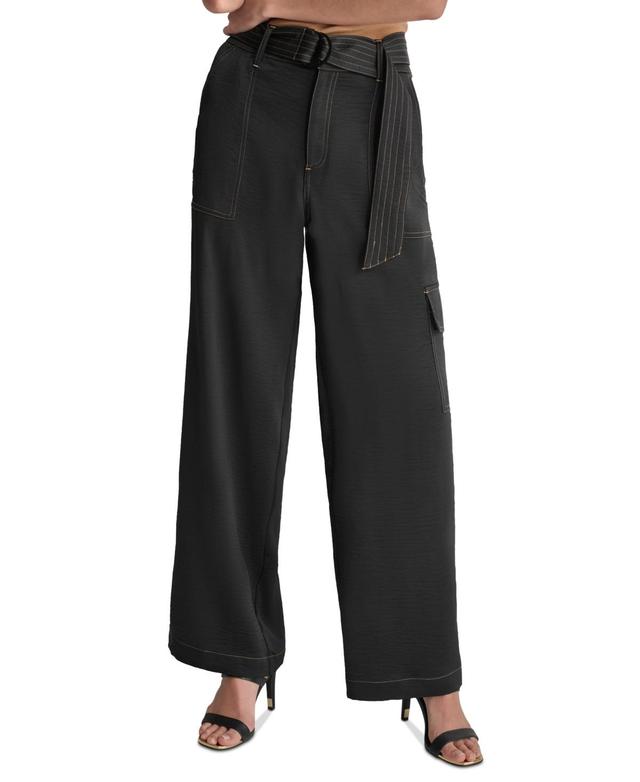 Dkny Womens High Rise Belted Wide-Leg Cargo Pants Product Image