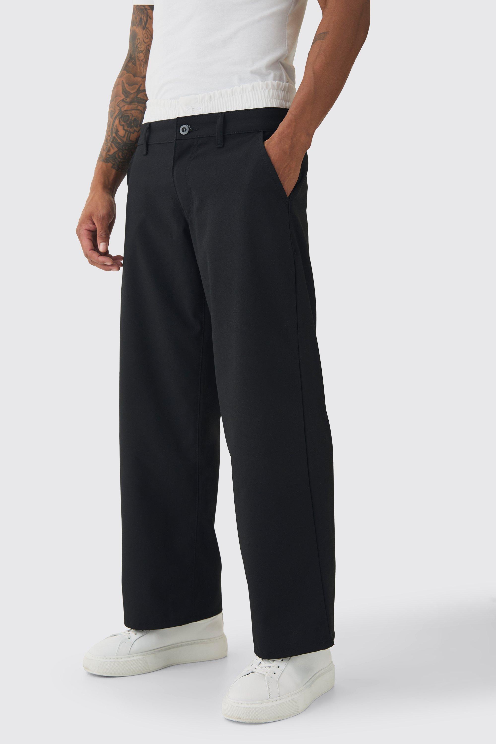 Mens Black Baggy Fit Trouser With Boxer Double Waistband, Black Product Image