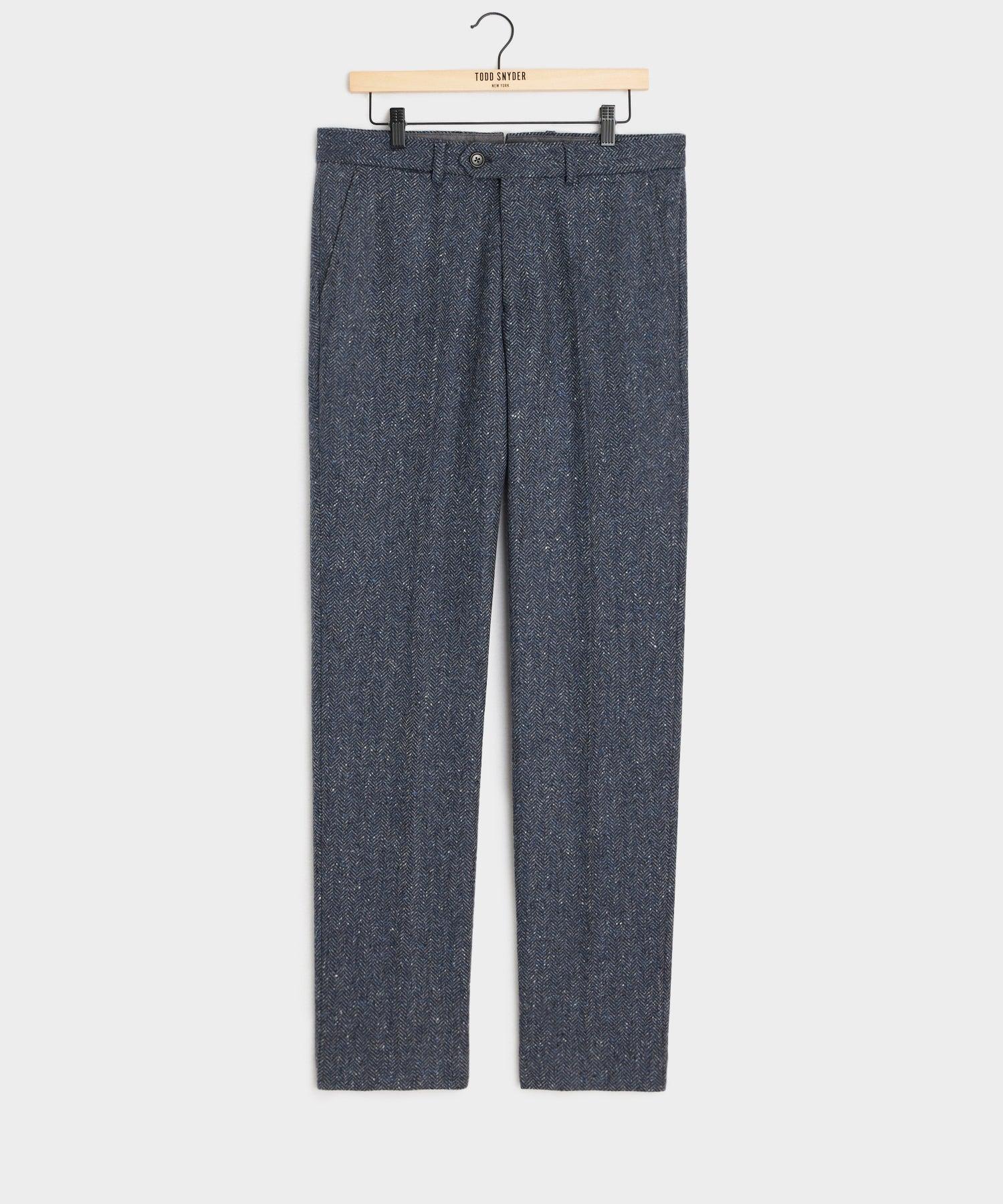 Italian Donegal Sutton Trouser in Steel Blue Herringbone Product Image