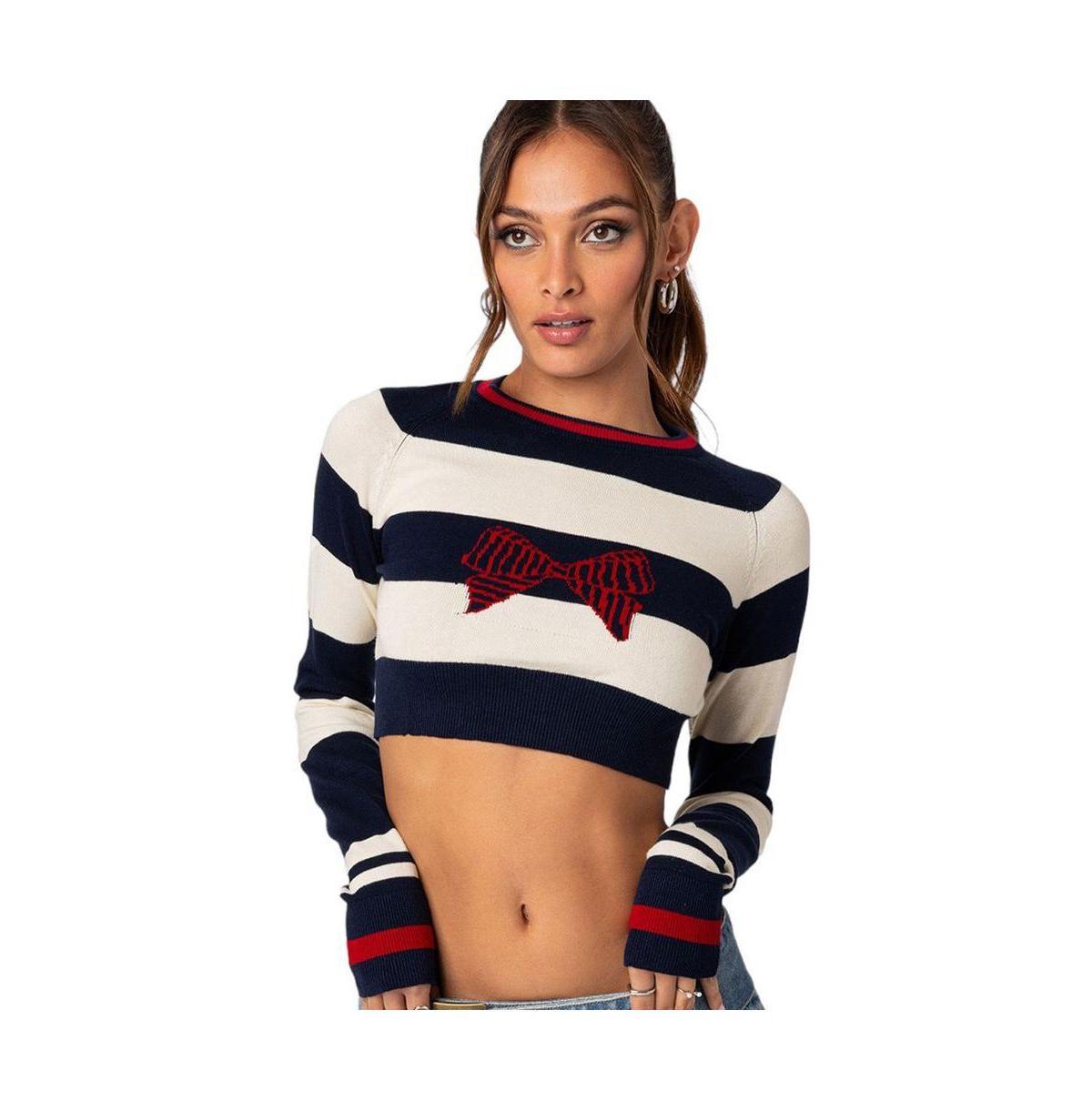 EDIKTED Berry Stripe Crop Sweater Product Image