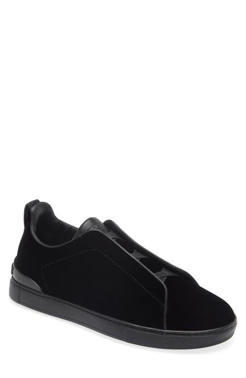 Zegna Mens Black Velvet Triple Stitch Low Top Sneakers Product Image