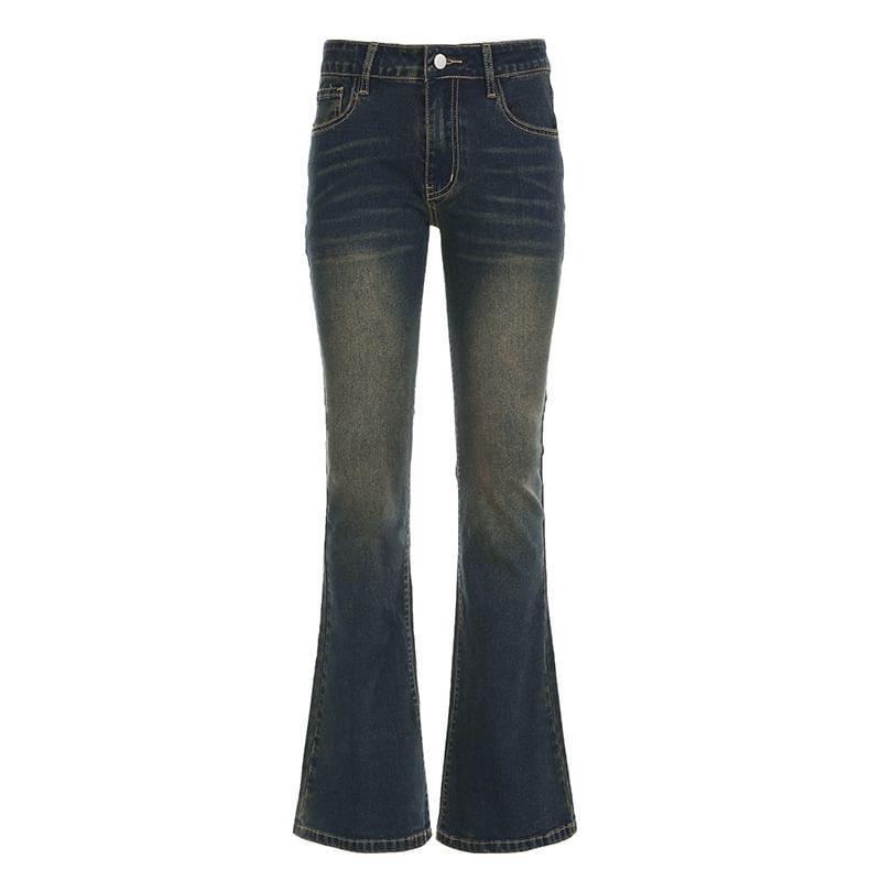 Mid Rise Washed Flared Jeans Product Image