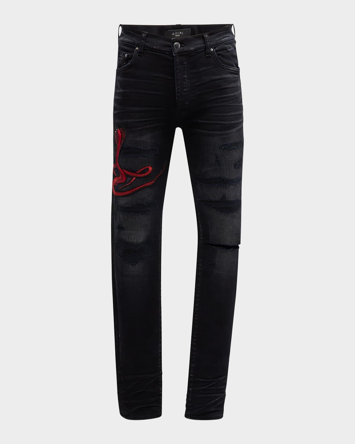 Men's Snake Applique Skinny Jeans Product Image