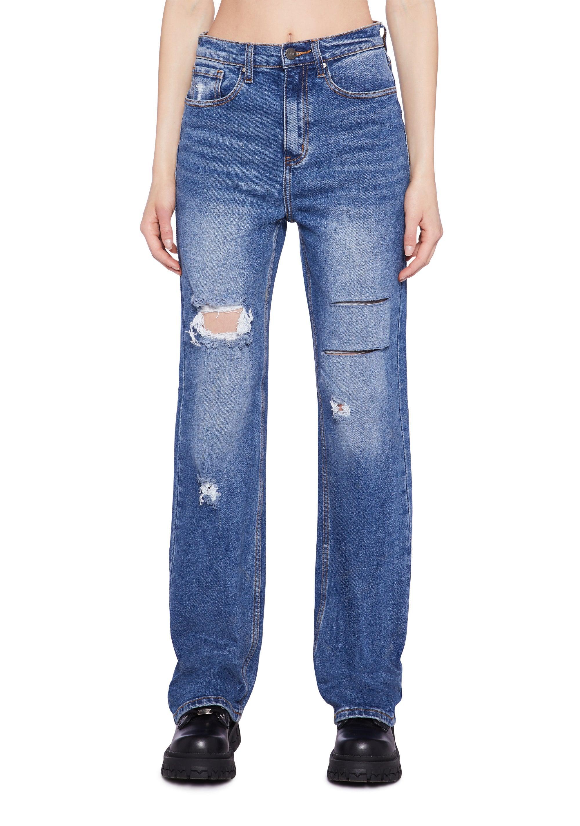 Dogma Distressed Straight Leg Denim Jeans - Dark Blue Product Image