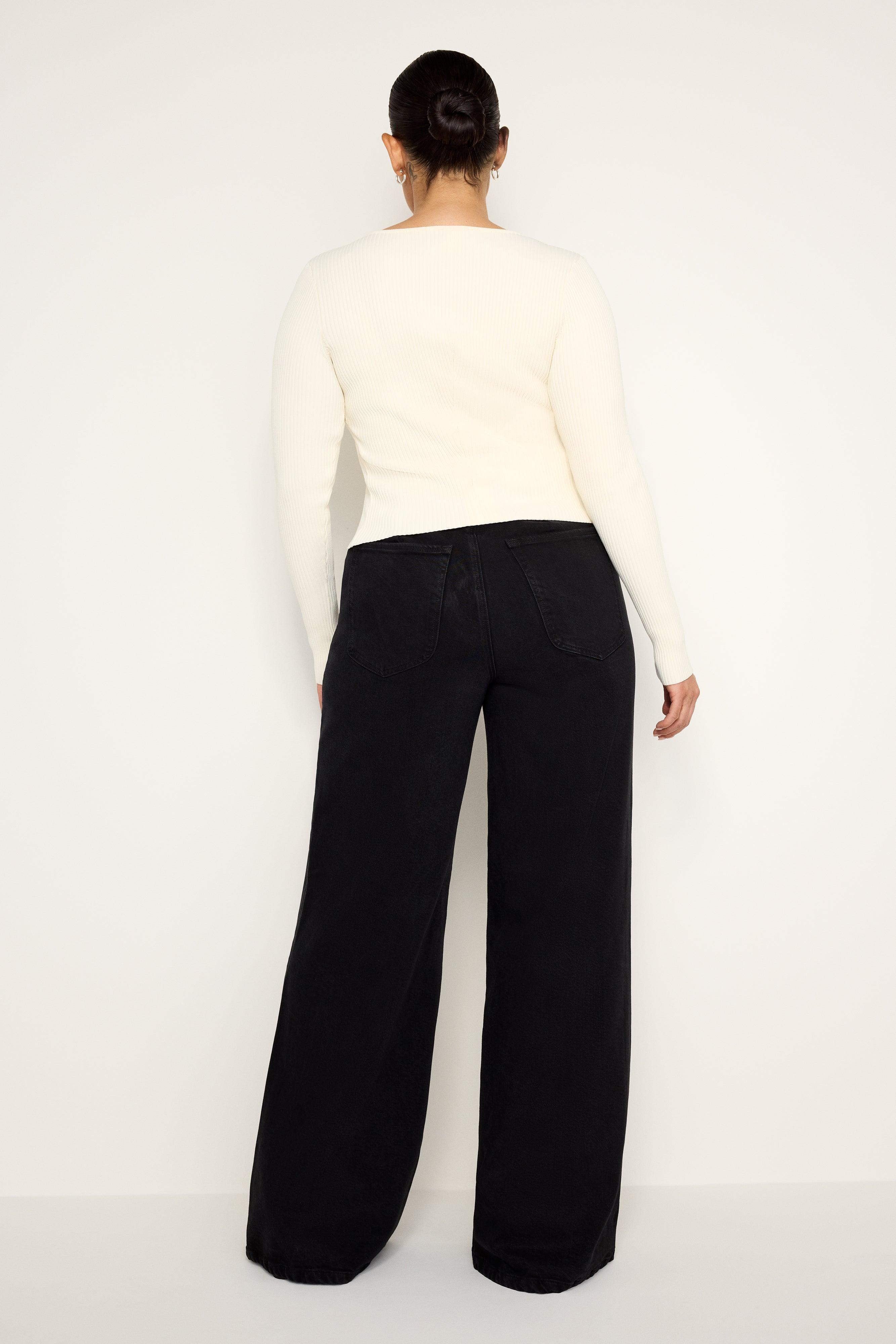 SOFT-TECH GOOD WAIST PALAZZO JEANS | BLACK344 Product Image