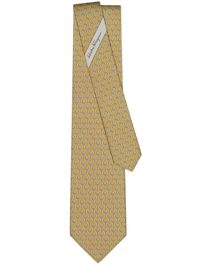 FERRAGAMO Gancini Print Silk Tie In Yellow Product Image