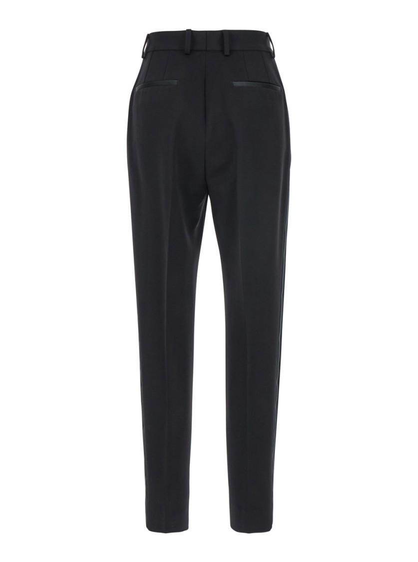 Black Pants With High Waist And Belt Loops In Wool Woman Product Image