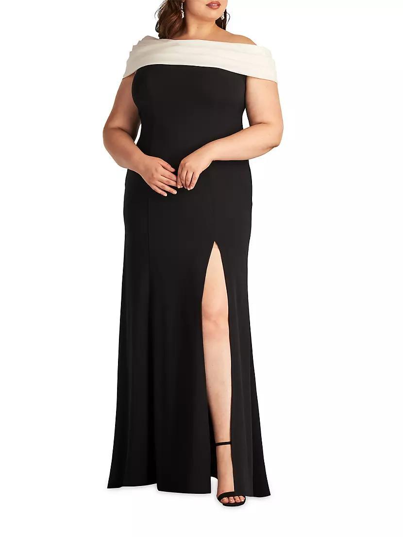 Plus Crepe Contrast Off-The-Shoulder Gown Product Image