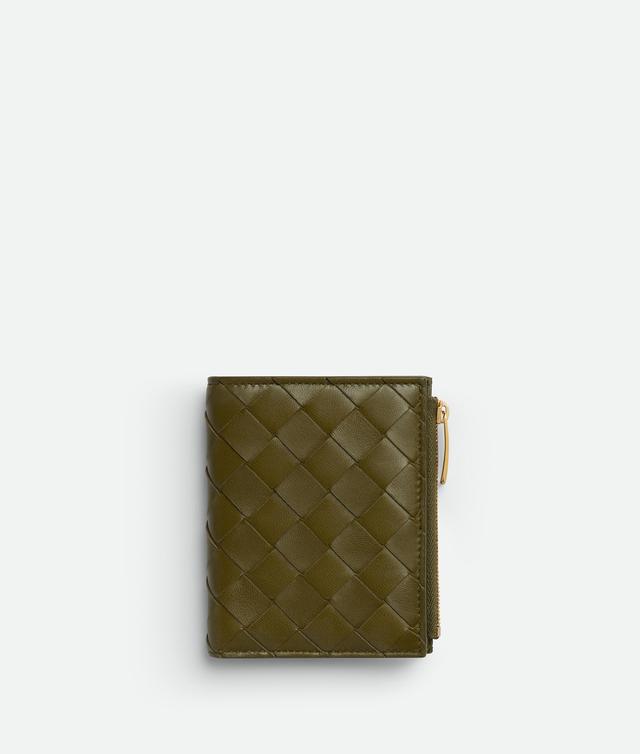 Women's Small Intrecciato Bi-Fold Zip Wallet in Olive oil Product Image