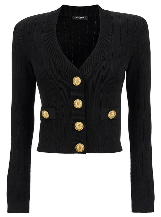 BALMAIN Buttoned Knit Crop Cardigan In Black Product Image