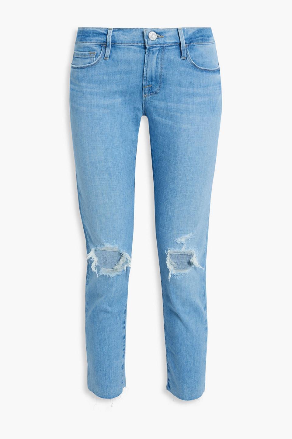 Distressed High-rise Straight-leg Jeans In Mid Denim product image