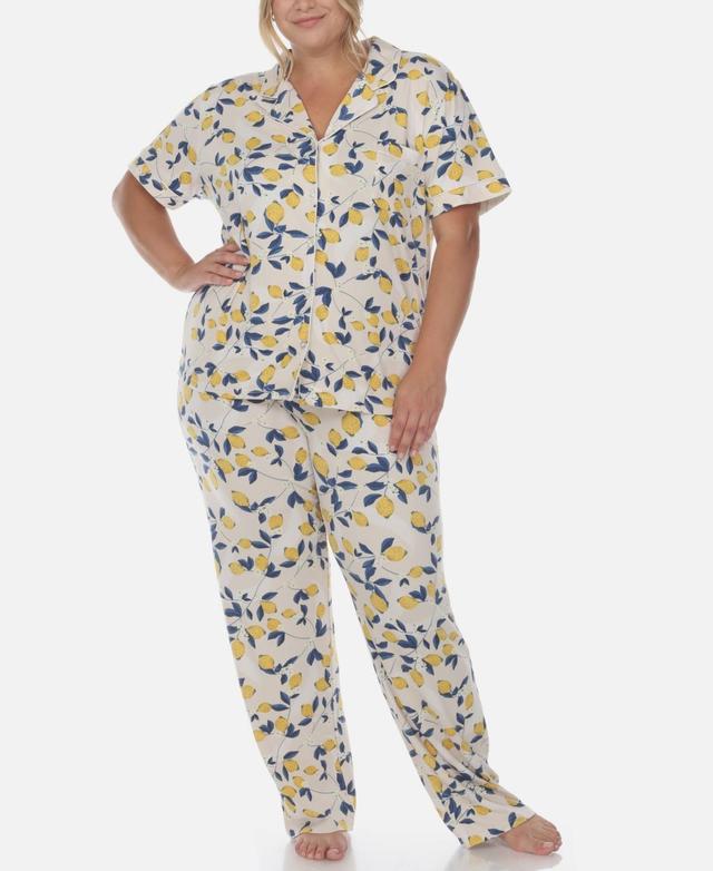 White Mark Plus Size 2 Piece Tropical Print Pajama Set - Beige Product Image