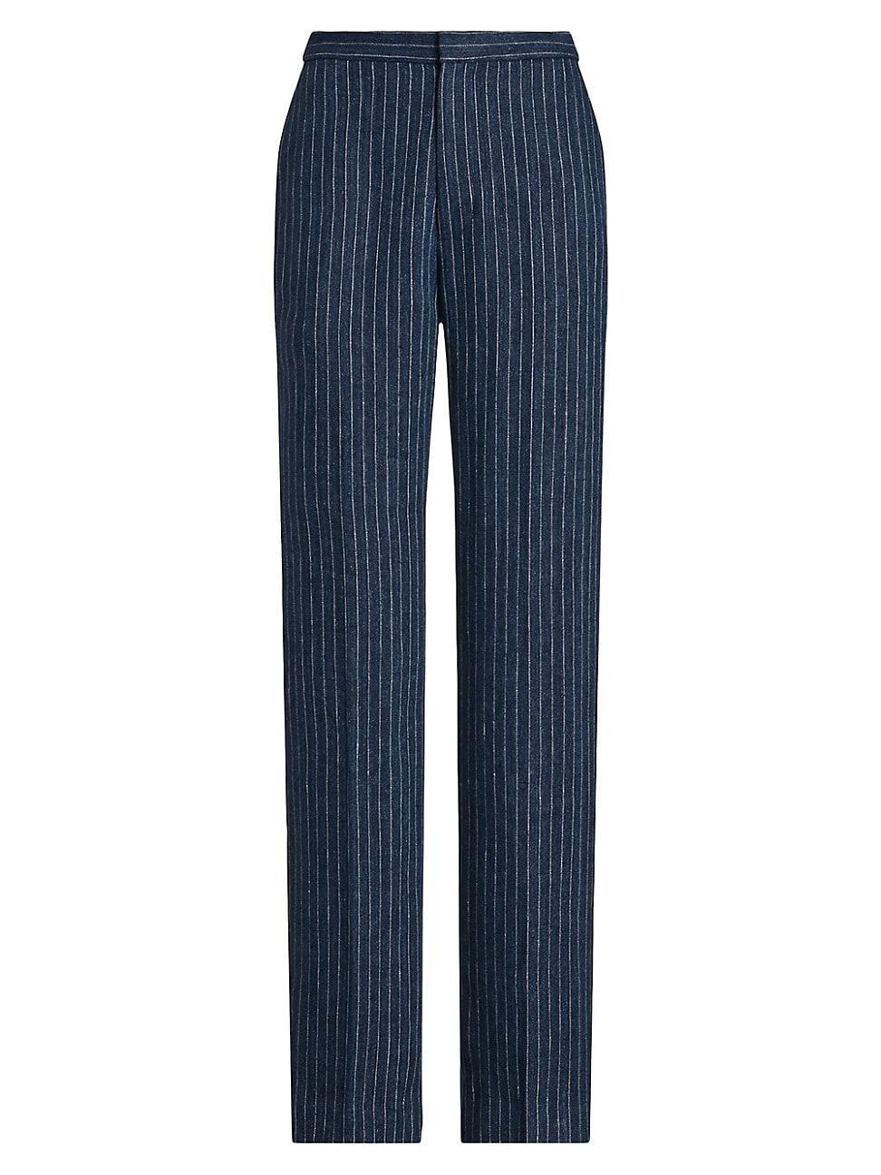 Womens Pinstripe Linen Trousers Product Image