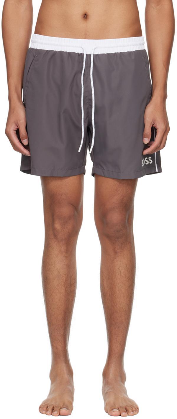 HUGO BOSS Contrast-logo Swim Shorts In Purple Product Image