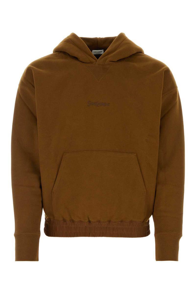 Logo-embroidered Cotton Hoodie In Brown Product Image