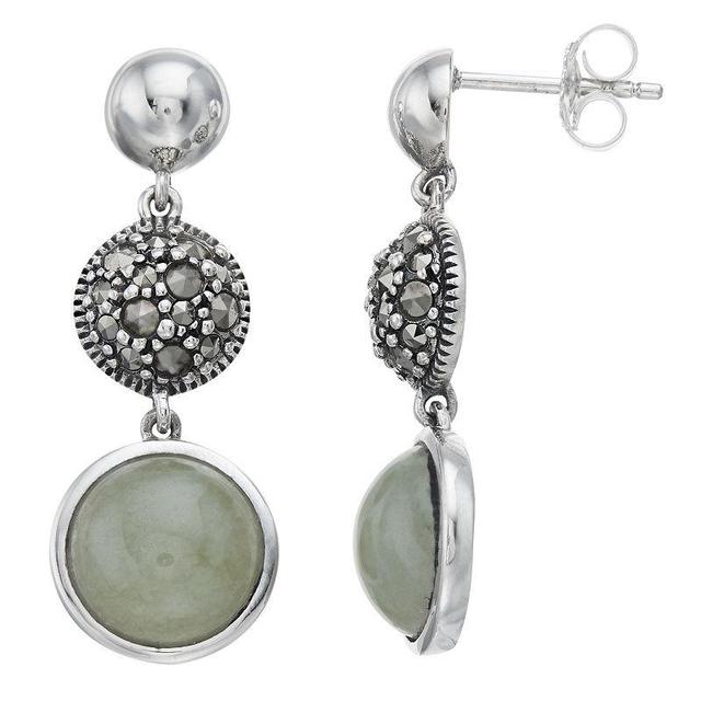 Lavish by TJM Sterling Silver Cabochon Jade & Marcasite Drop Earrings, Womens Product Image