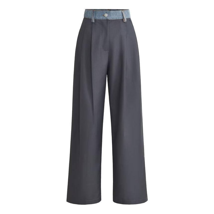 High Waist Panel Denim Wide Leg Dress Pants Product Image