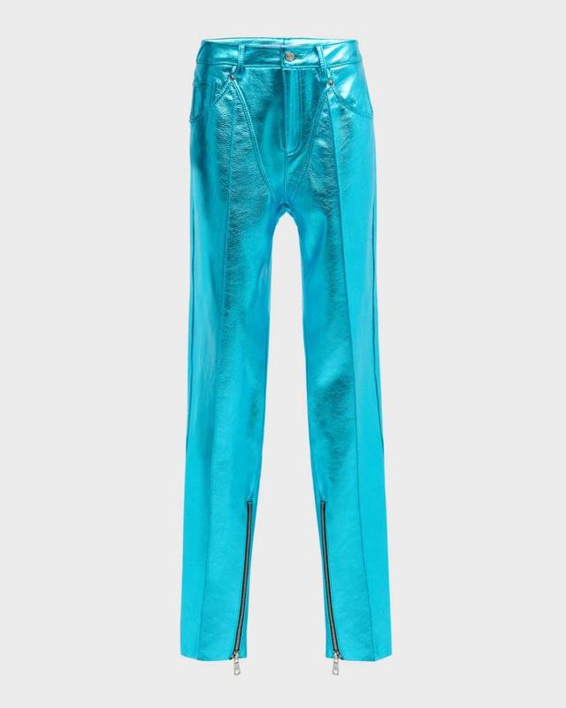 Metallic Leather Chap-Paneled Tapered-Leg Zip-Hem Pants Product Image