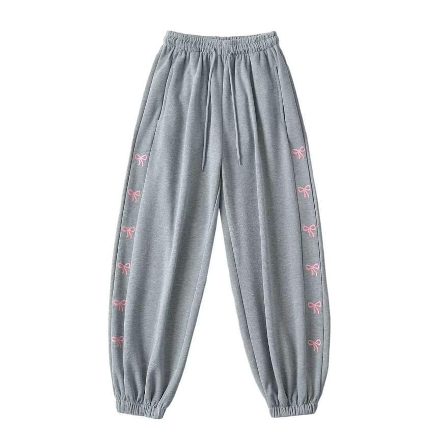 Drawstring Waist Bow Print Harem Sweatpants Product Image