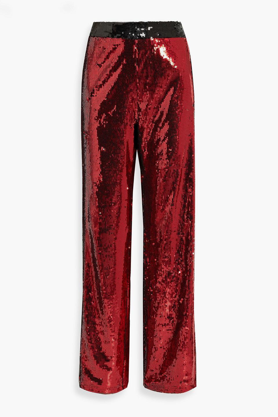 Embellished Tulle Wide-leg Pants In Red Product Image