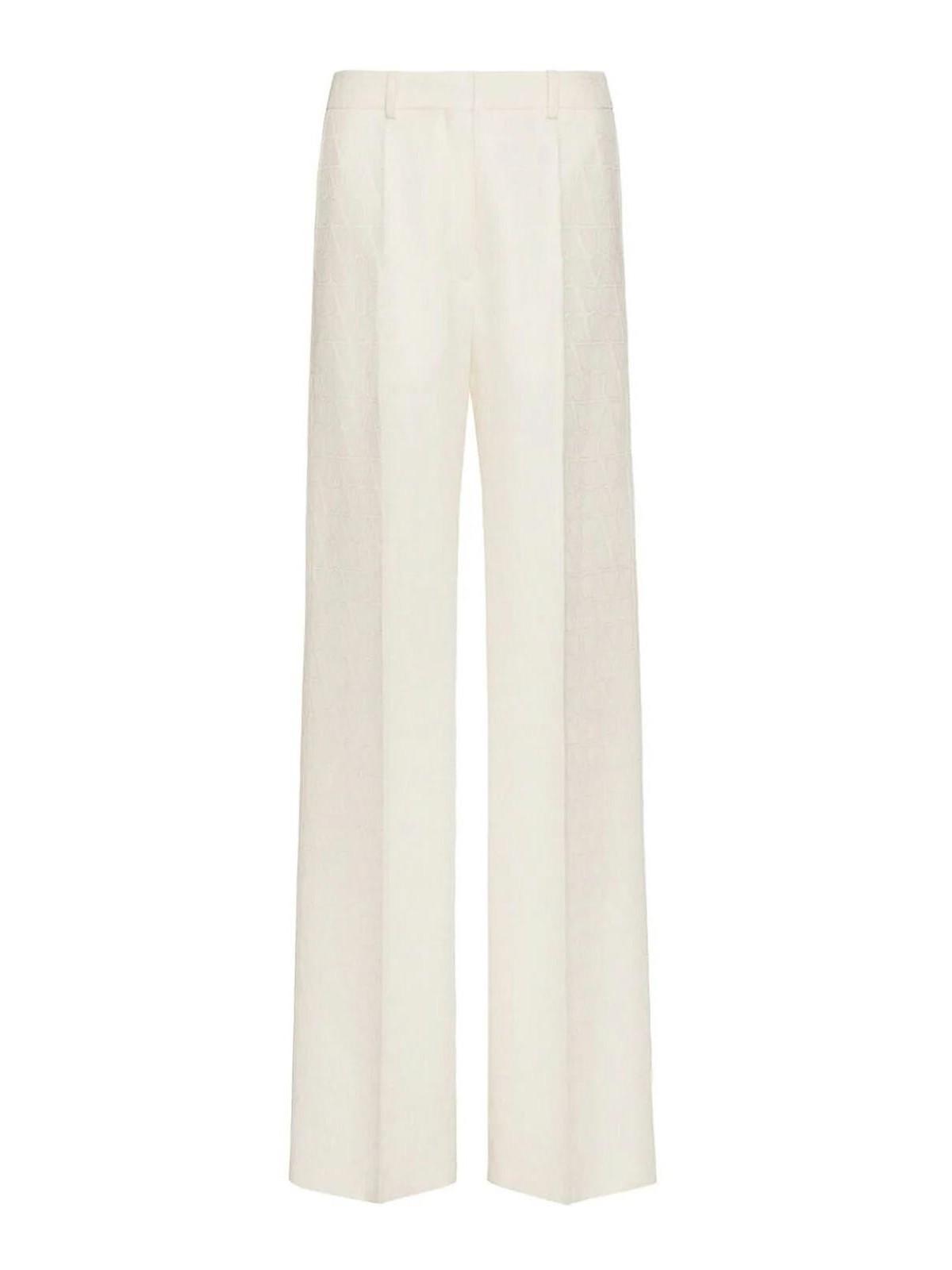 Cotton-blend Twill Wide-leg Pants In Off White Product Image