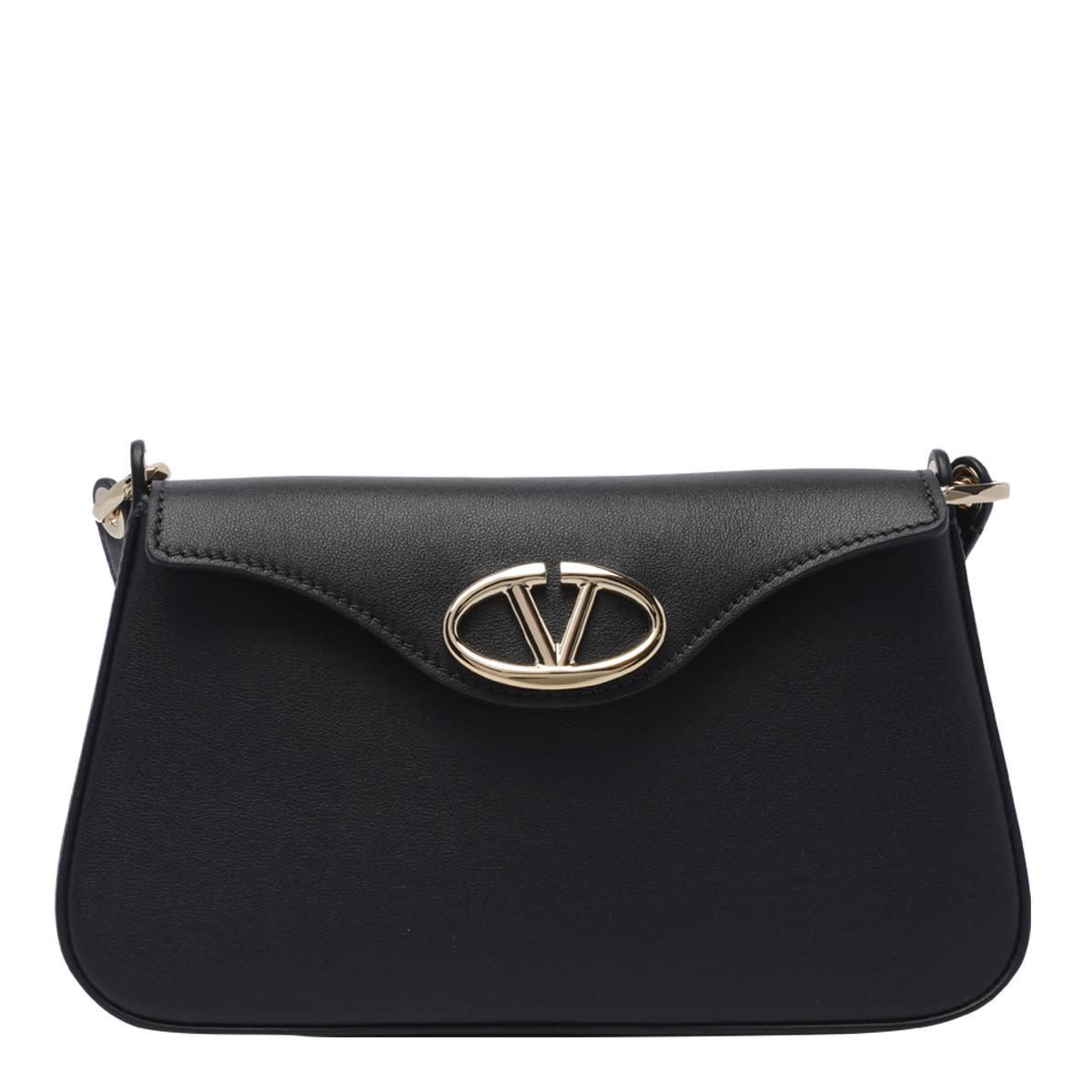 Valentino Logo Plaque Foldover Top Shoulder Bag In Black Product Image