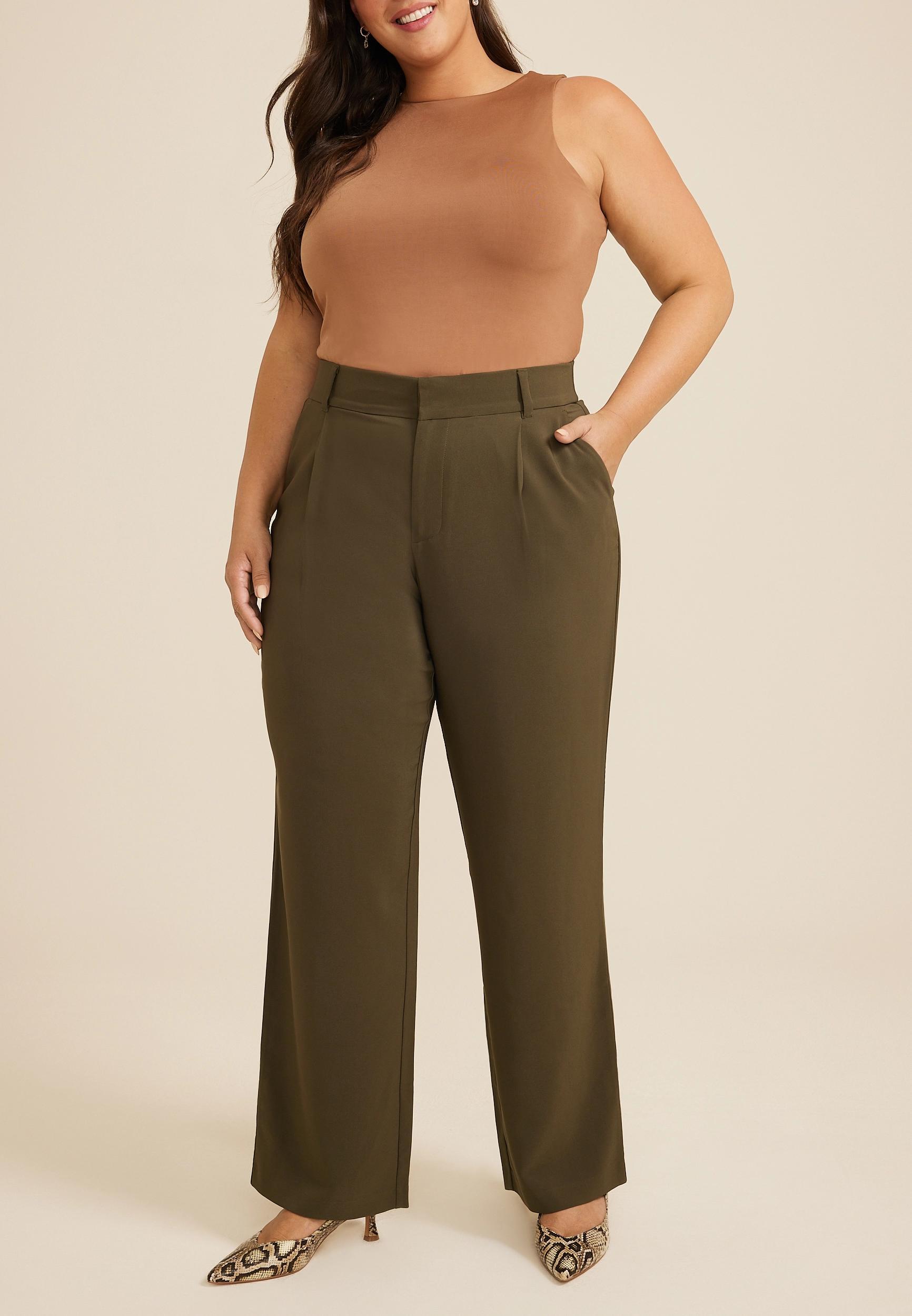 Maurices Plus Size Womens Idealist High Rise Wide Leg Dress Pants Green Size 22W product image