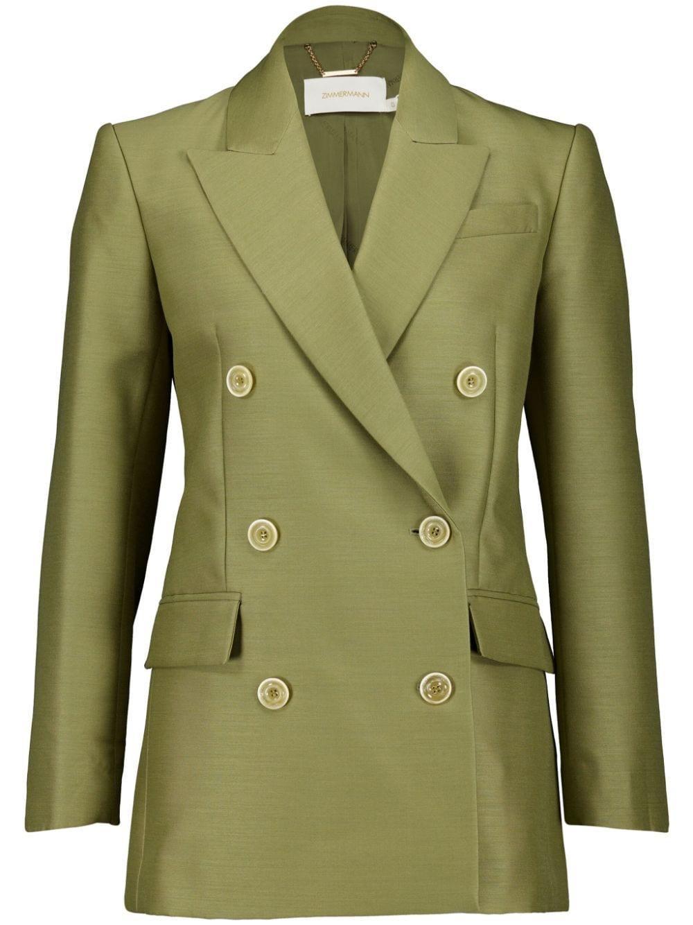 Tranquility Double-breasted Wool-blend Blazer In Olive Product Image