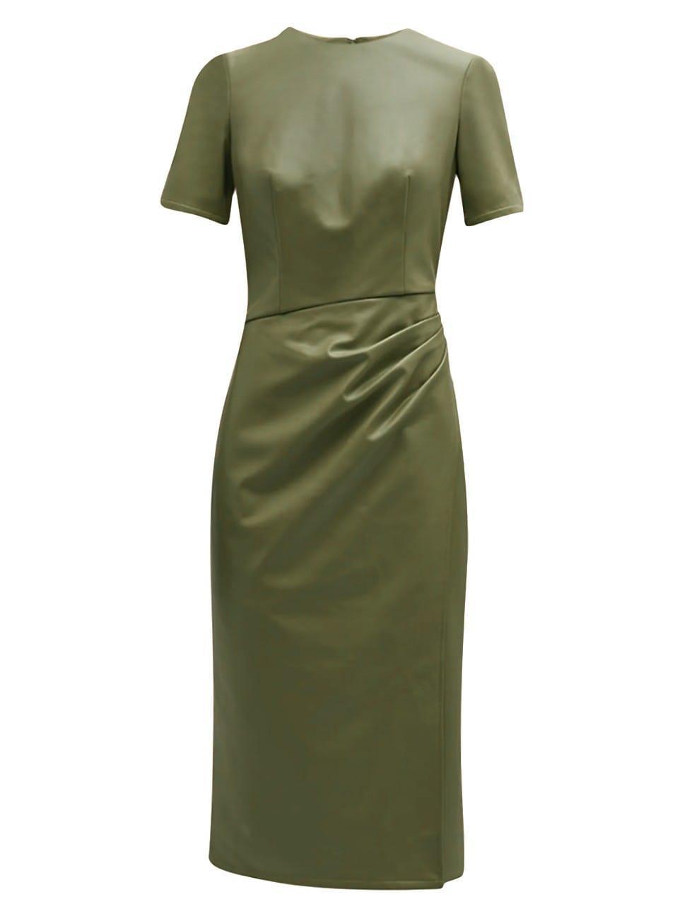 Womens Rhea Vegan Leather Twist Midi-Dress Product Image