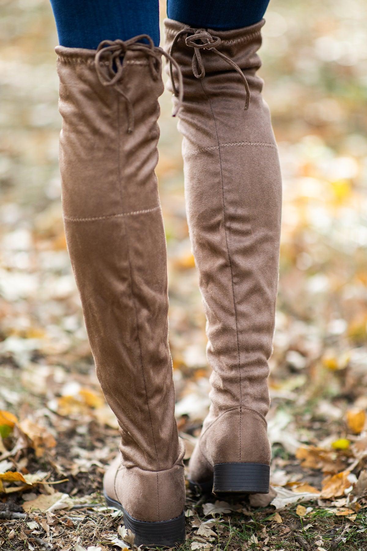 Taupe Knee High Faux Suede Boots Product Image