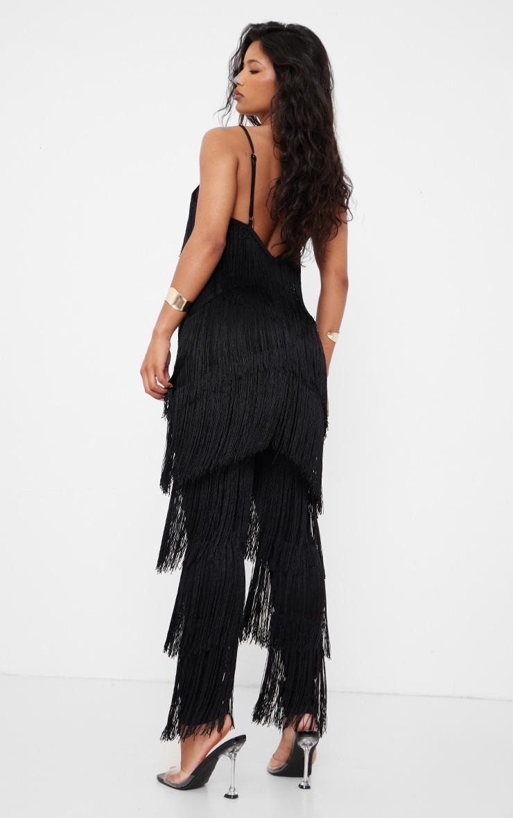 Black Tassel Plunge Jumpsuit Product Image