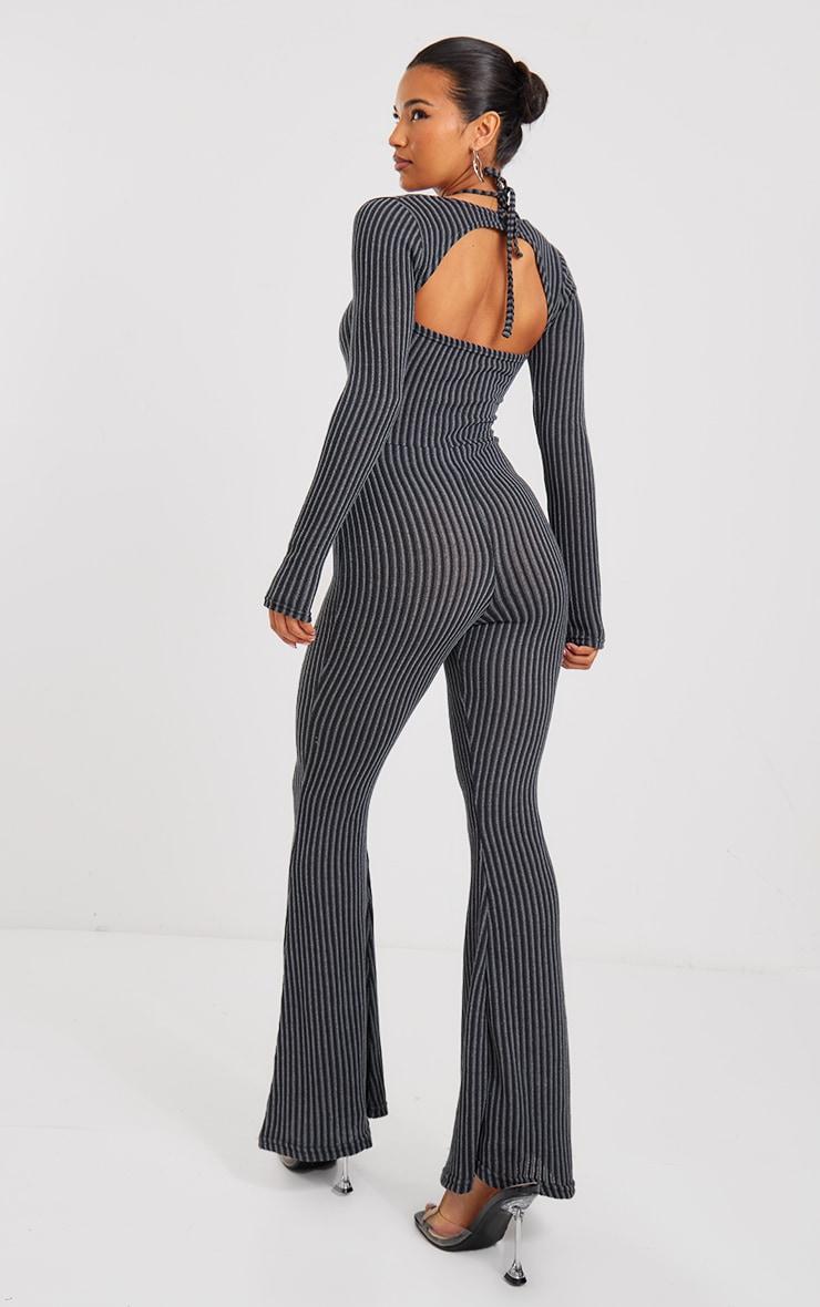 Charcoal Two Tone Halterneck Detail Flare Leg Jumpsuit Product Image