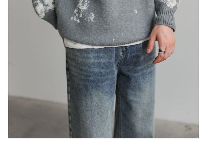 Crew Neck Drop Shoulder Print Oversized Sweater Product Image