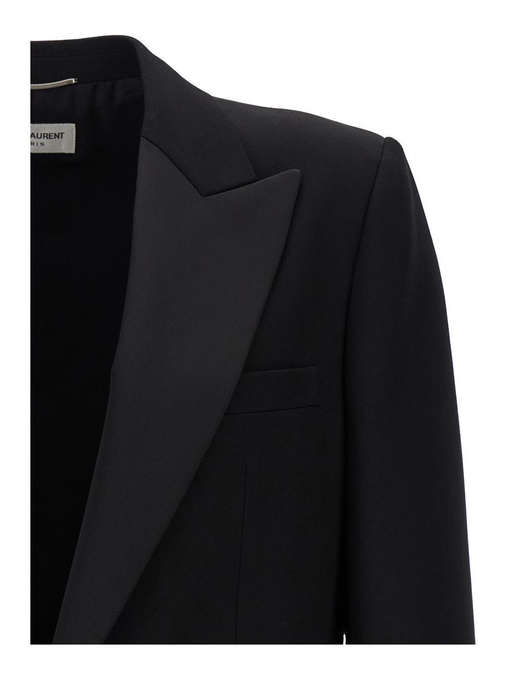 Black Single-breasted Tuxedo Jacket In Virgin Wool Man Product Image