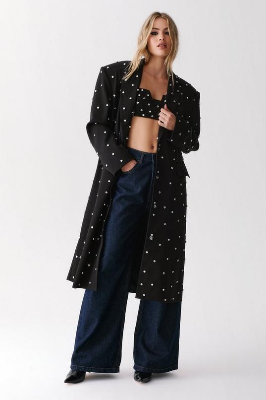 Premium Diamante Studded Tailored Duster Coat Product Image