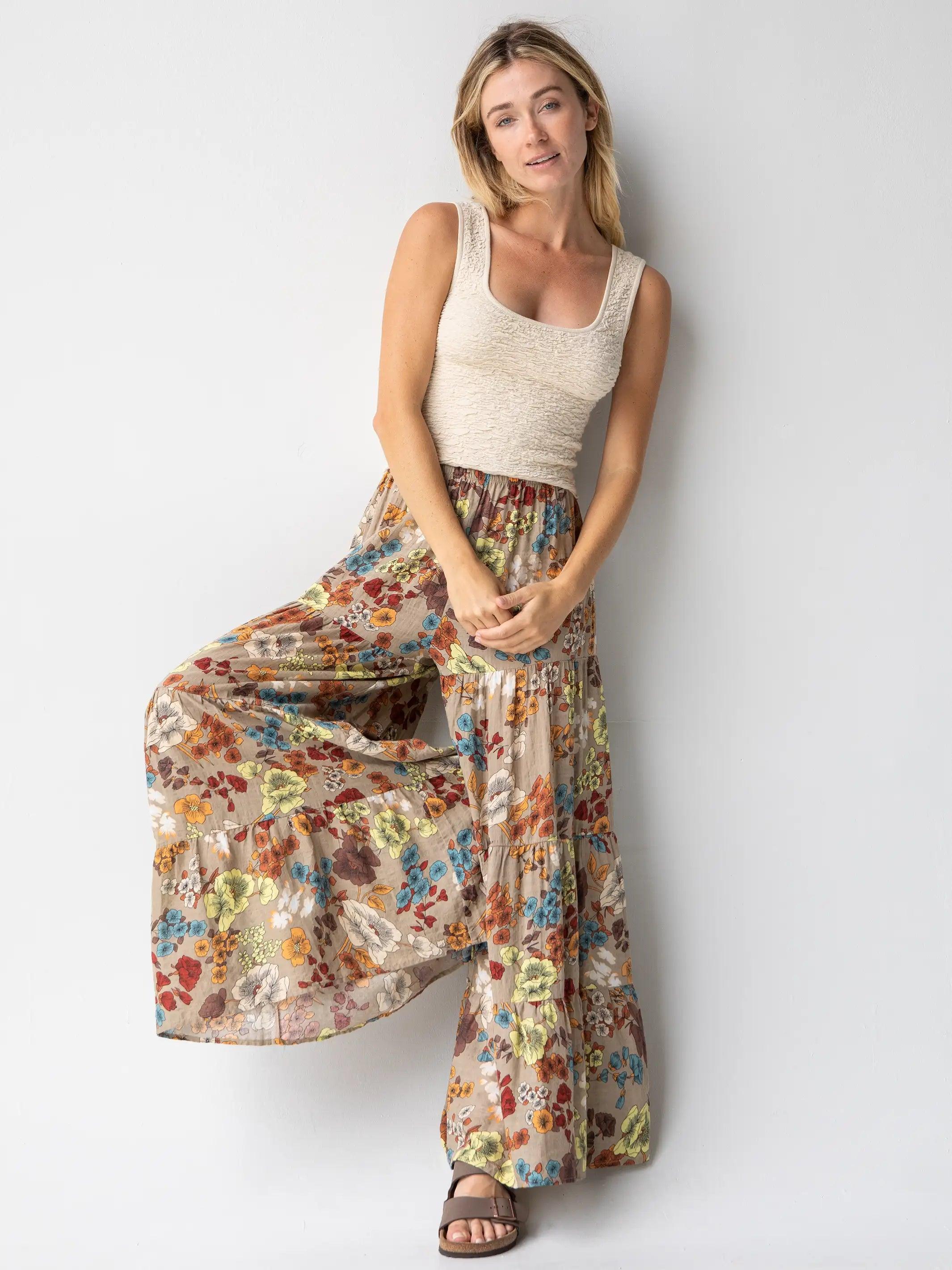 Patti Palazzo Pant - Tan Cream Floral Product Image