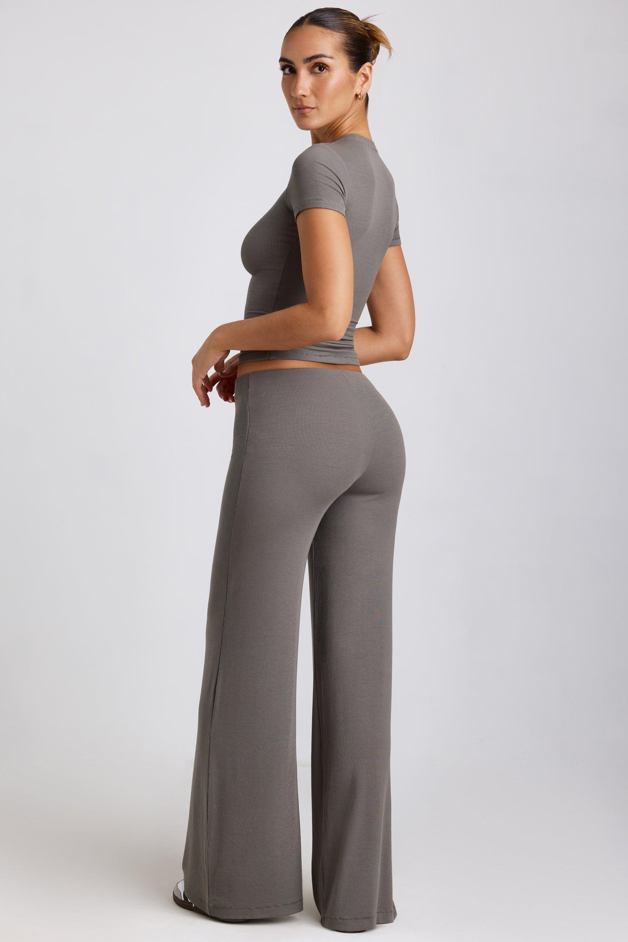 Petite Mid Rise Wide Leg Trouser in Grey Product Image