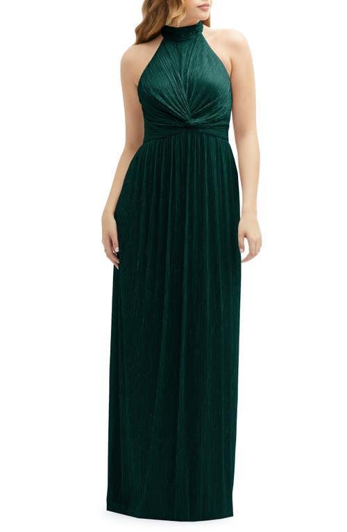 After Six Metallic Pleated Halter Column Gown Product Image