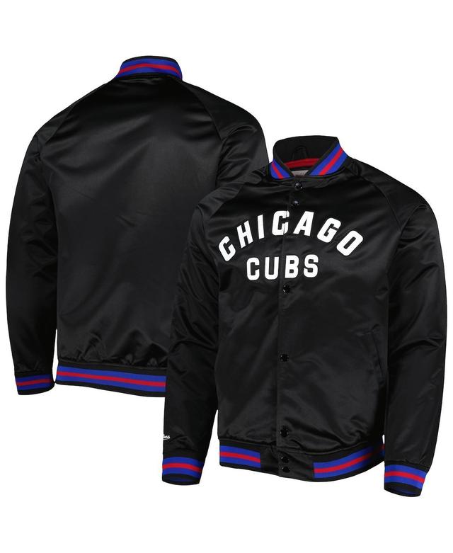 Mens Mitchell & Ness Black Chicago Cubs Satin Raglan Full-Snap Varsity Jacket Product Image